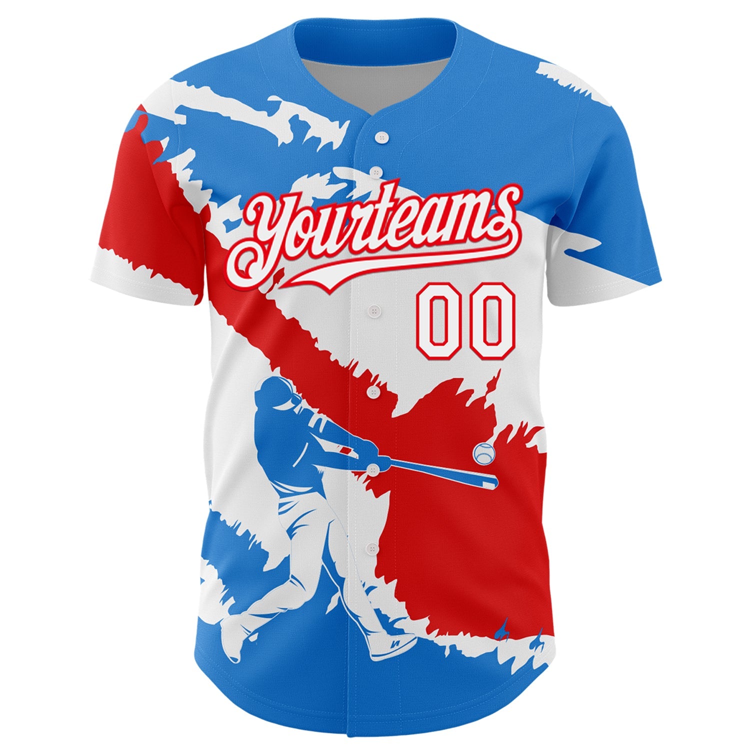 Custom Electric Blue White-Fire Red 3D Puerto Rico Puerto Rican Flag Authentic Baseball Jersey view 2
