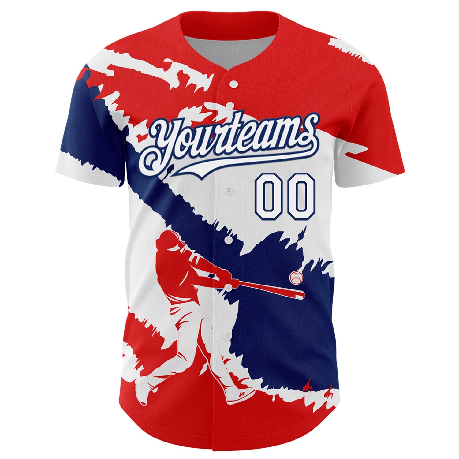 Custom Fire Red White-US Navy Blue 3D Dominican Republic Flag Authentic Baseball Jersey view 2