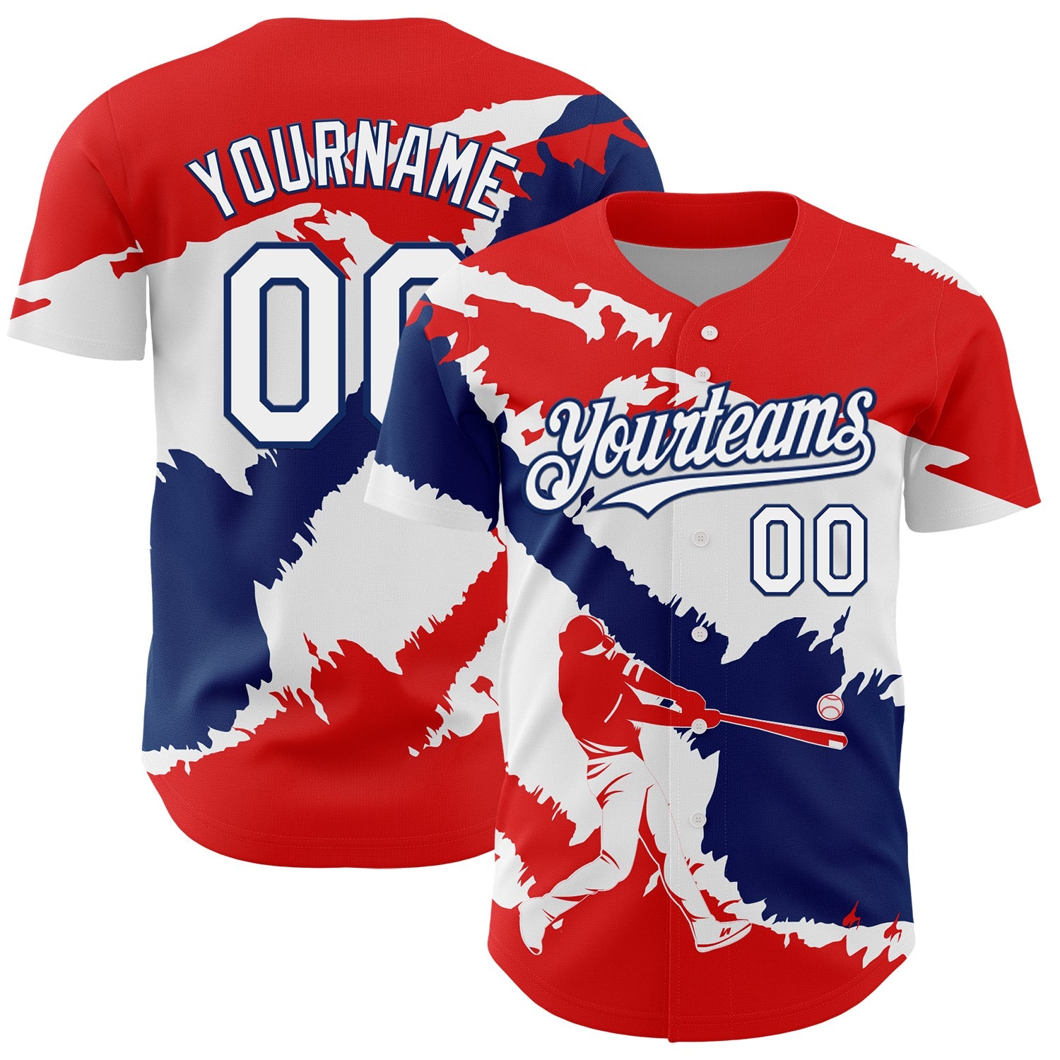 Custom Fire Red White-US Navy Blue 3D Dominican Republic Flag Authentic Baseball Jersey - Main View