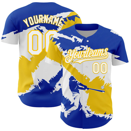 Custom Thunder Blue White-Yellow 3D Uruguay Uruguayan Flag Authentic Baseball Jersey - Main View
