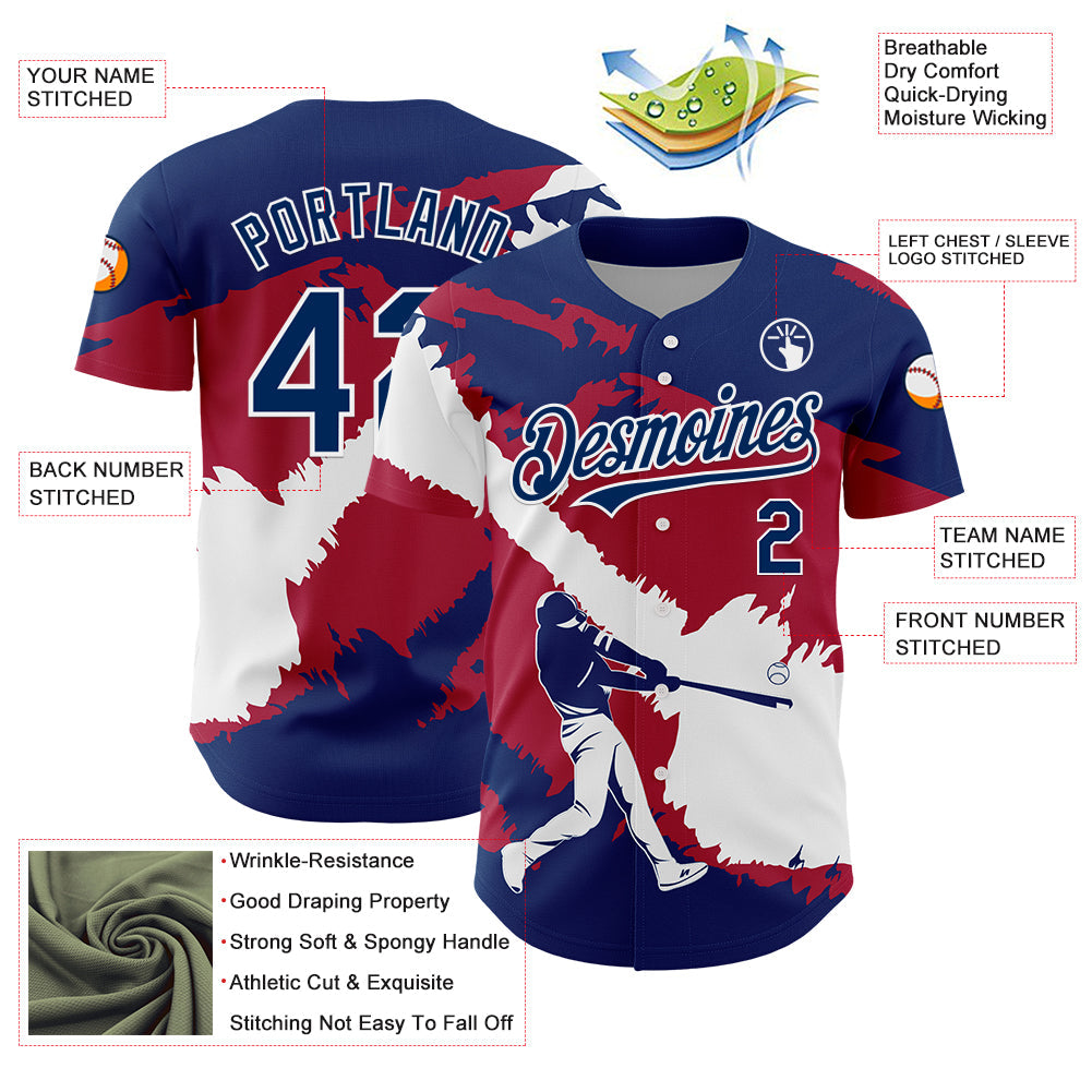 Custom US Navy Blue Cardinal-White 3D USA Flag Authentic Baseball Jersey view 3