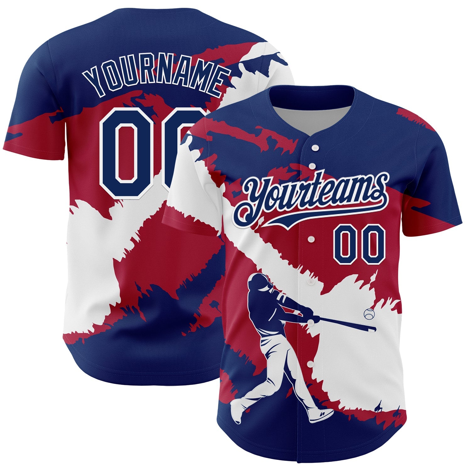 Custom US Navy Blue Cardinal-White 3D USA Flag Authentic Baseball Jersey - Main View