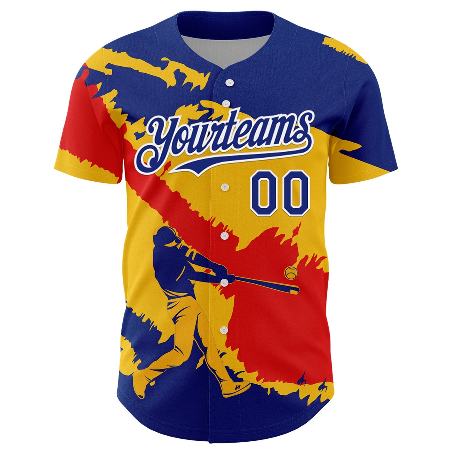 Custom Royal Yellow-Fire Red 3D Venezuela Venezuelan Flag Authentic Baseball Jersey view 2