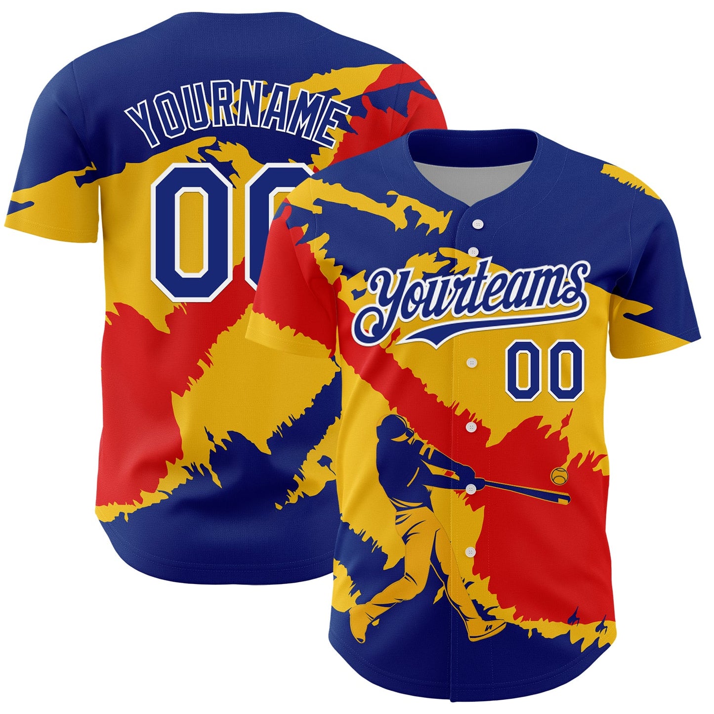 Custom Royal Yellow-Fire Red 3D Venezuela Venezuelan Flag Authentic Baseball Jersey - Main View