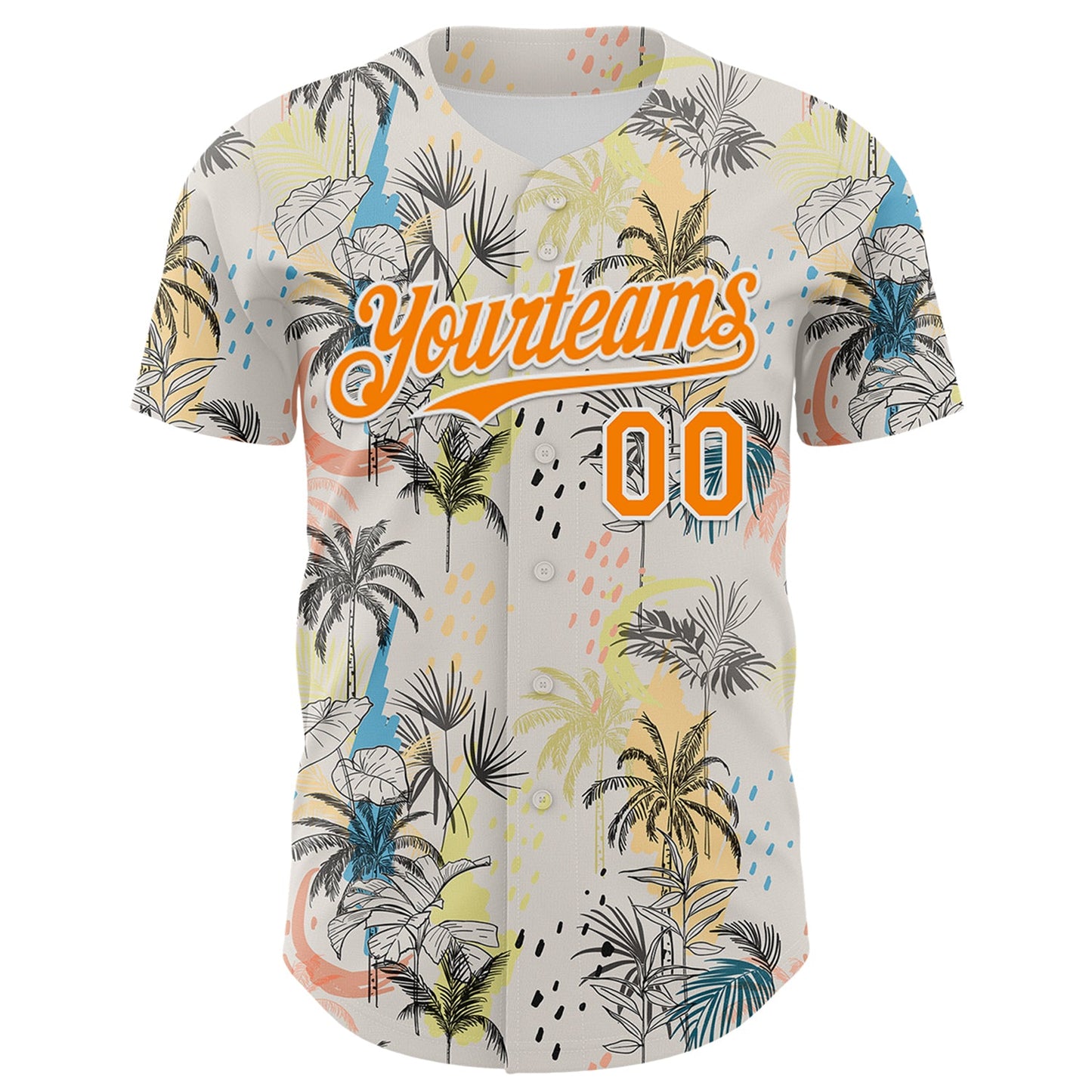 Custom Cream Bay Orange-White 3D Hawaii Tropical Palm Tree Authentic Baseball Jersey view 2