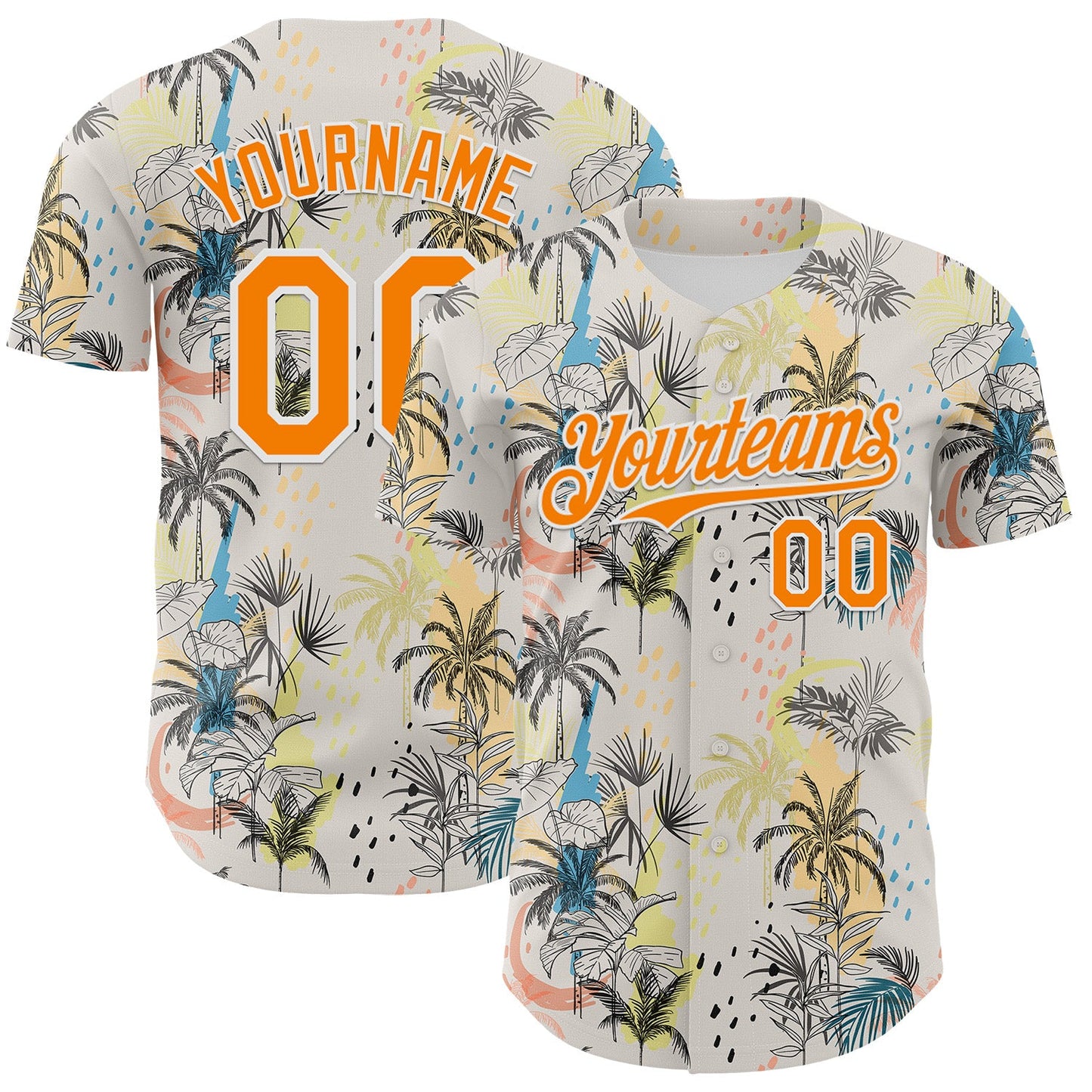 Custom Cream Bay Orange-White 3D Hawaii Tropical Palm Tree Authentic Baseball Jersey - Main View