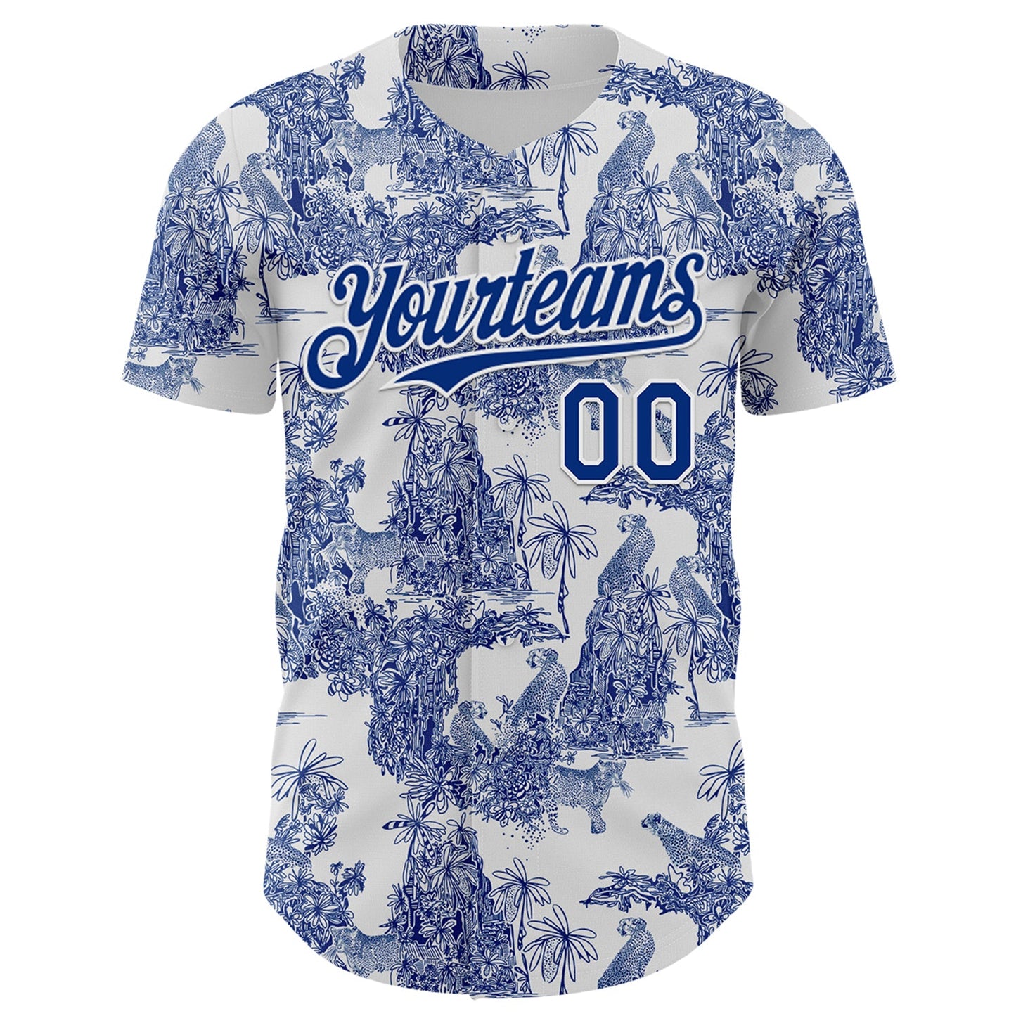 Custom White Royal 3D Hawaii Tropical Jungle Leopard Authentic Baseball Jersey view 2