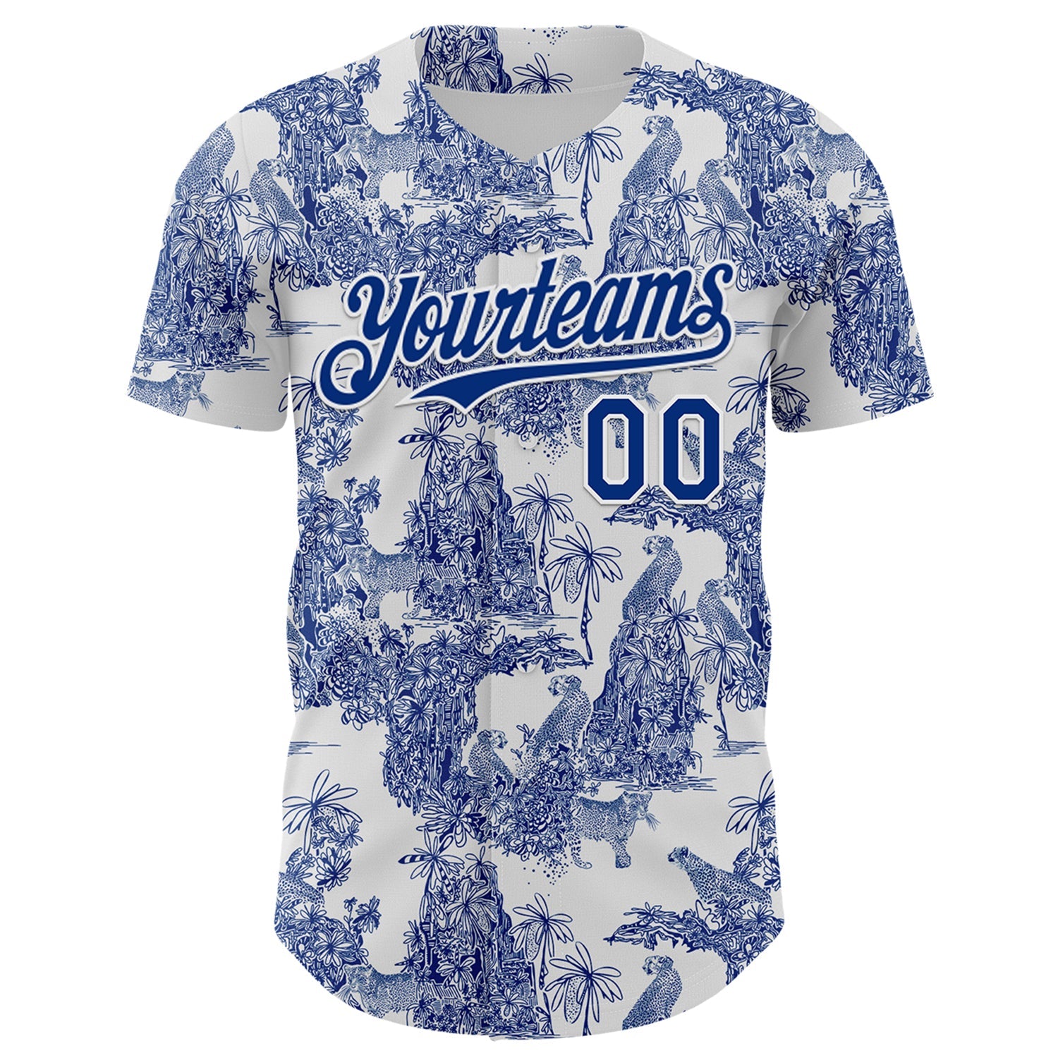 Custom White Royal 3D Hawaii Tropical Jungle Leopard Authentic Baseball Jersey view 2
