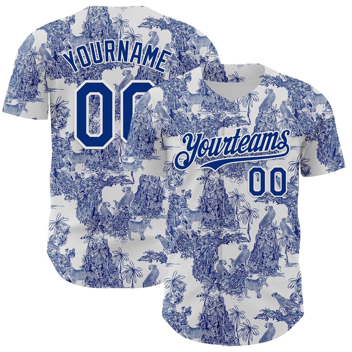 Custom White Royal 3D Hawaii Tropical Jungle Leopard Authentic Baseball Jersey - Main View