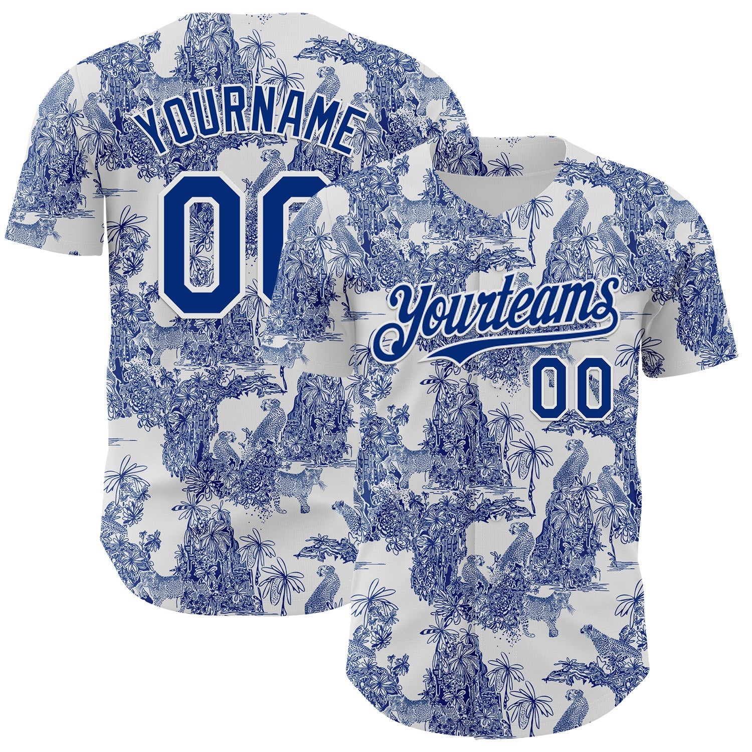 Custom White Royal 3D Hawaii Tropical Jungle Leopard Authentic Baseball Jersey - Main View