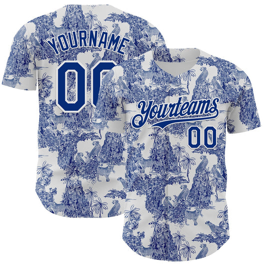 Custom White Royal 3D Hawaii Tropical Jungle Leopard Authentic Baseball Jersey - Main View