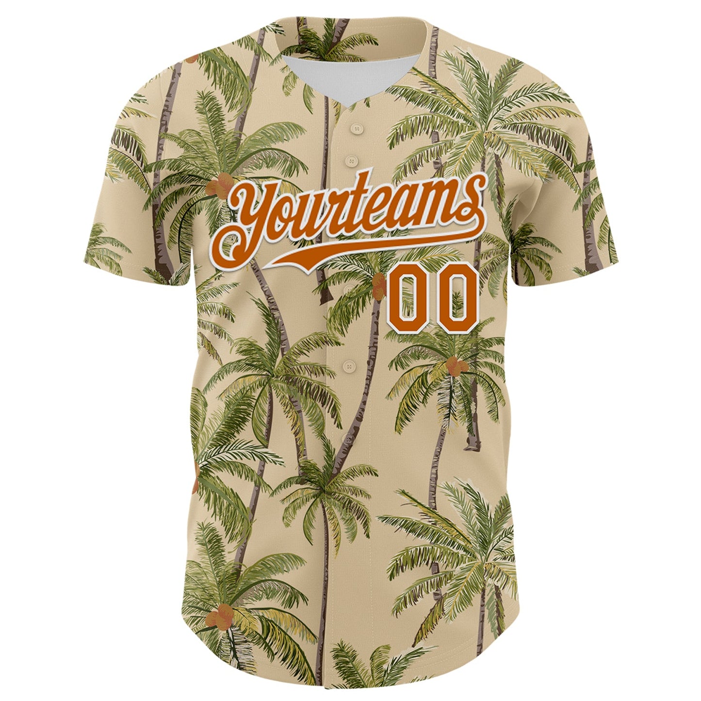 Custom City Cream Texas Orange-White 3D Hawaii Tropical Coconut Tree Authentic Baseball Jersey view 2