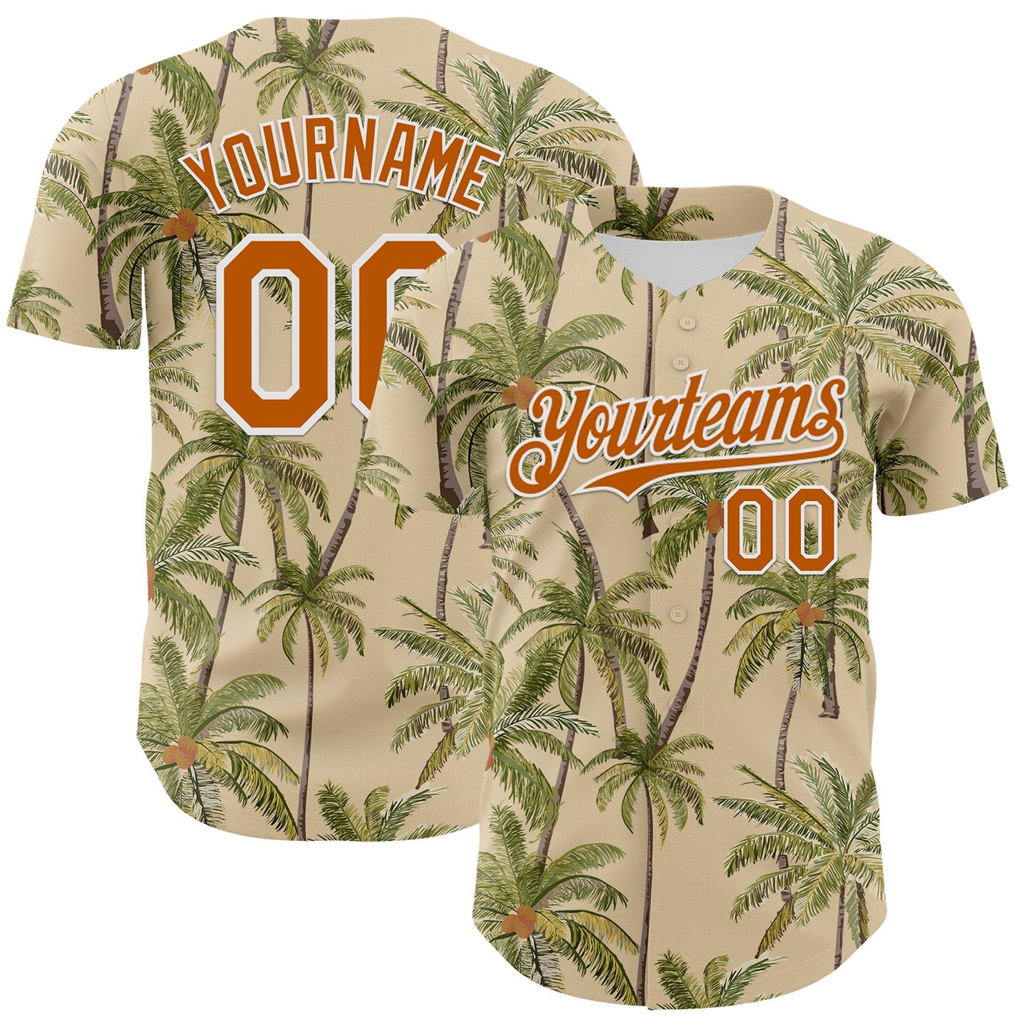 Custom City Cream Texas Orange-White 3D Hawaii Tropical Coconut Tree Authentic Baseball Jersey - Main View