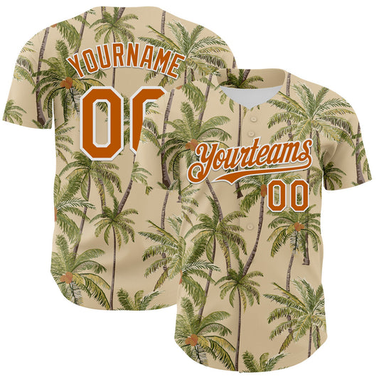 Custom City Cream Texas Orange-White 3D Hawaii Tropical Coconut Tree Authentic Baseball Jersey - Main View