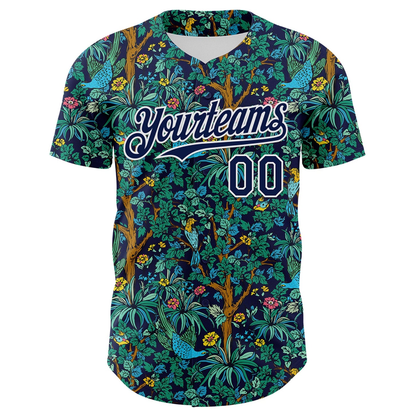 Custom Navy White 3D Hawaii Tropical Jungle Bird Authentic Baseball Jersey view 2