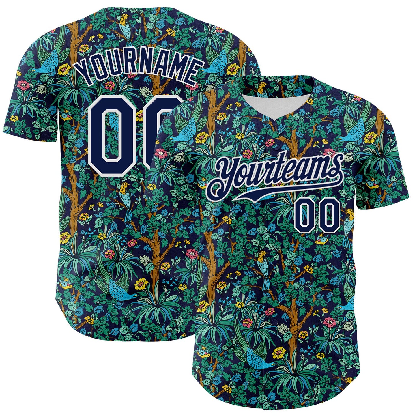 Custom Navy White 3D Hawaii Tropical Jungle Bird Authentic Baseball Jersey - Main View