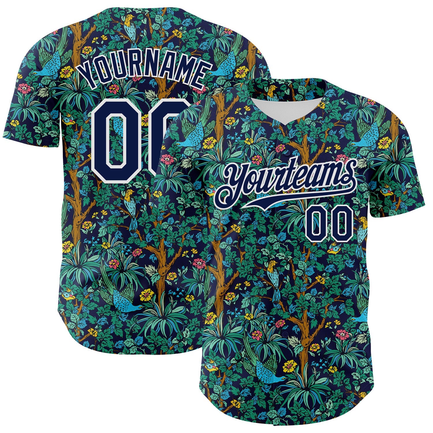 Custom Navy White 3D Hawaii Tropical Jungle Bird Authentic Baseball Jersey - Main View