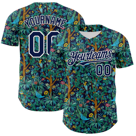 Custom Navy White 3D Hawaii Tropical Jungle Bird Authentic Baseball Jersey - Main View