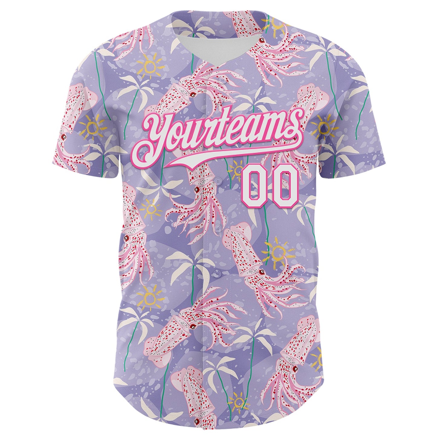 Custom Light Purple White-Pink 3D Hawaii Beach Tropical Octopus Authentic Baseball Jersey view 2