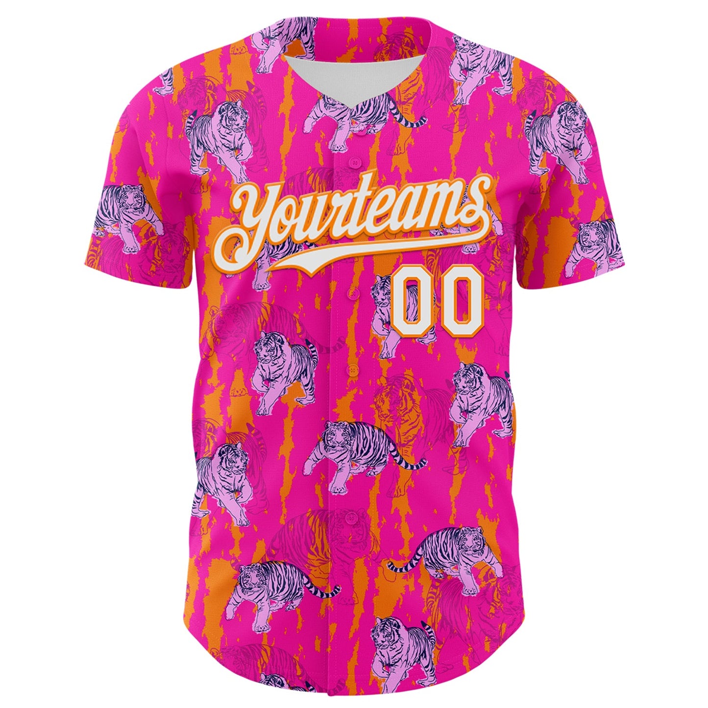 Custom Deep Pink White-Bay Orange 3D Hawaii Tropical Animal Tiger Authentic Baseball Jersey view 2