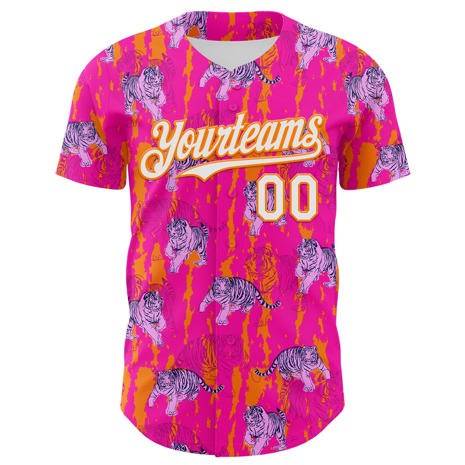 Custom Deep Pink White-Bay Orange 3D Hawaii Tropical Animal Tiger Authentic Baseball Jersey view 2