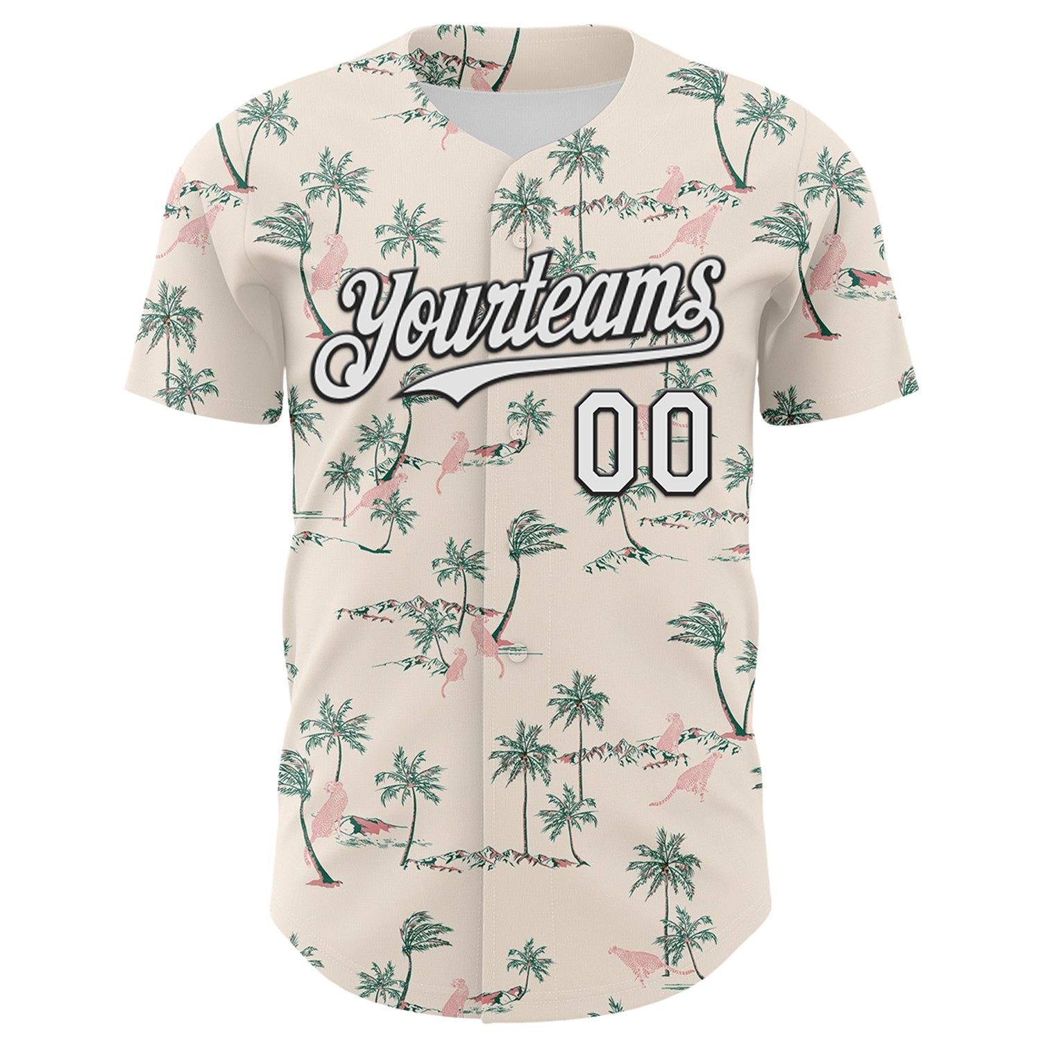 Custom Cream White-Black 3D Hawaii Tropical Palm Tree Leopard Authentic Baseball Jersey view 2