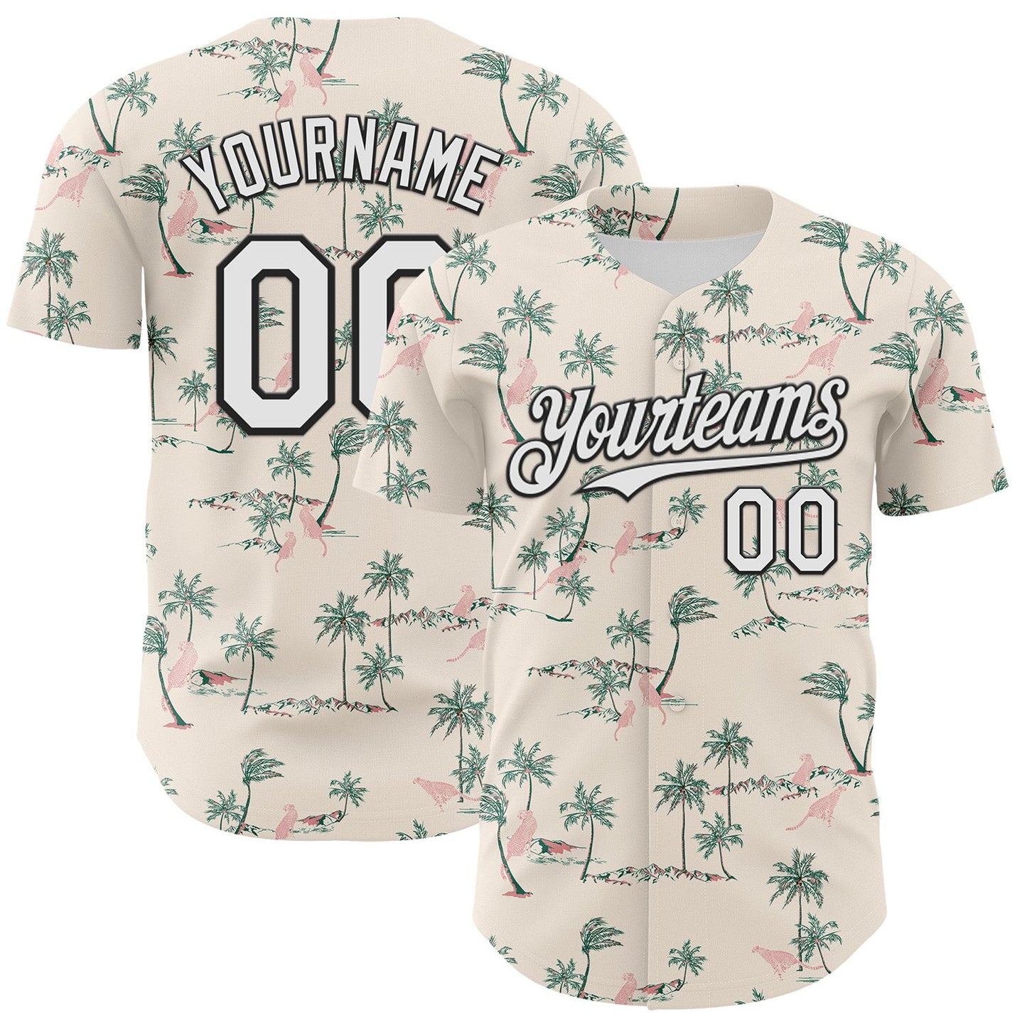 Custom Cream White-Black 3D Hawaii Tropical Palm Tree Leopard Authentic Baseball Jersey - Main View