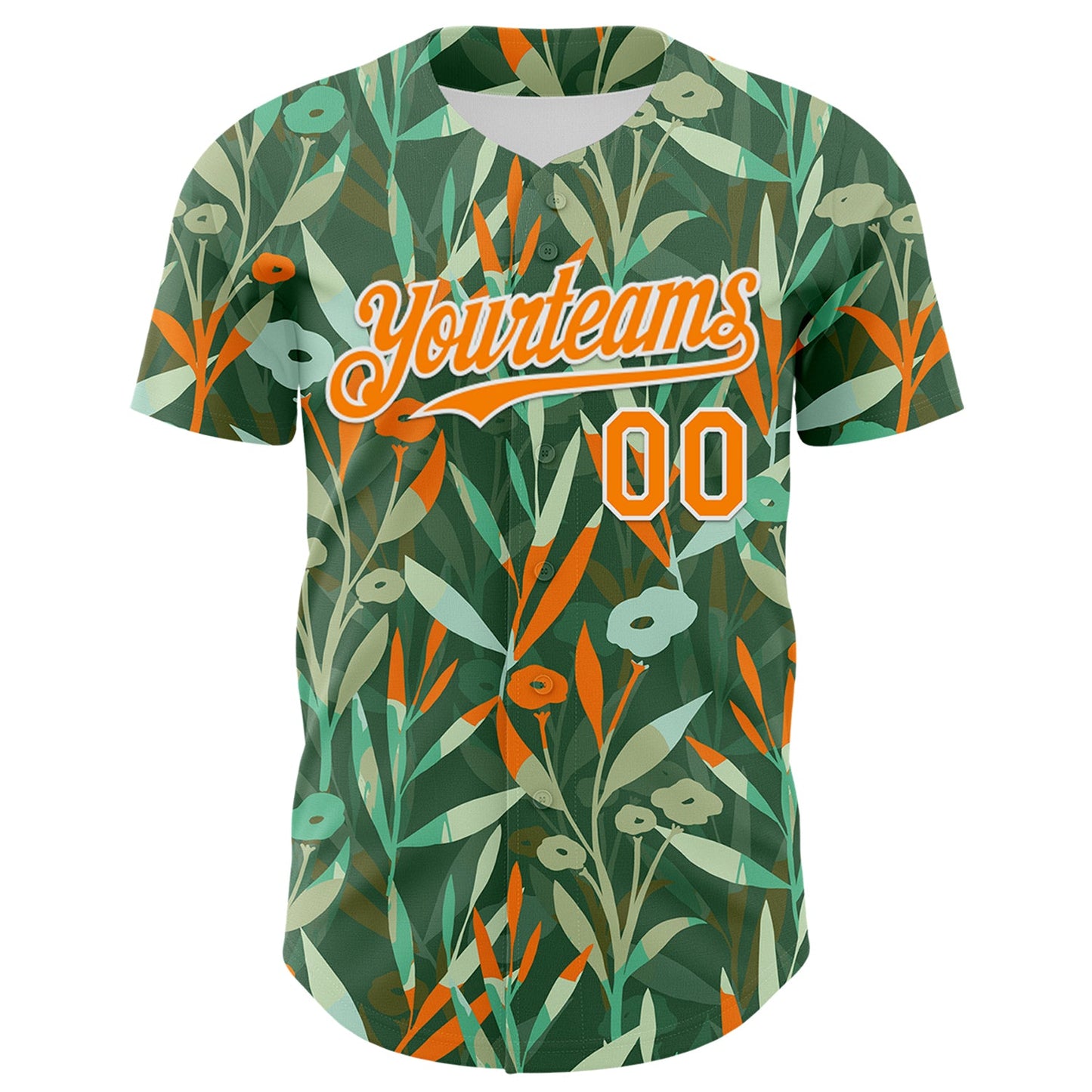 Custom Green Bay Orange-White 3D Hawaii Tropical Leaves And Flowers Authentic Baseball Jersey view 2