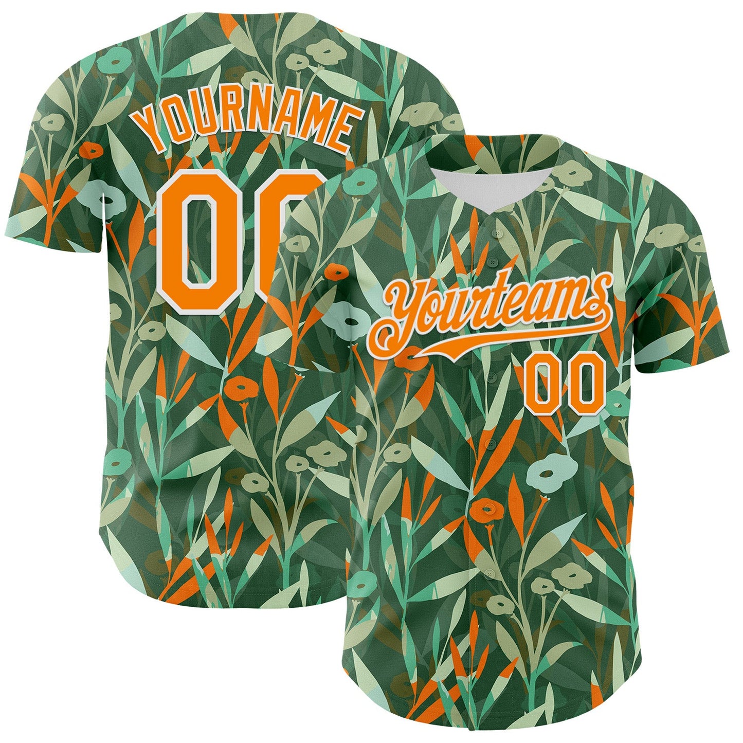 Custom Green Bay Orange-White 3D Hawaii Tropical Leaves And Flowers Authentic Baseball Jersey - Main View