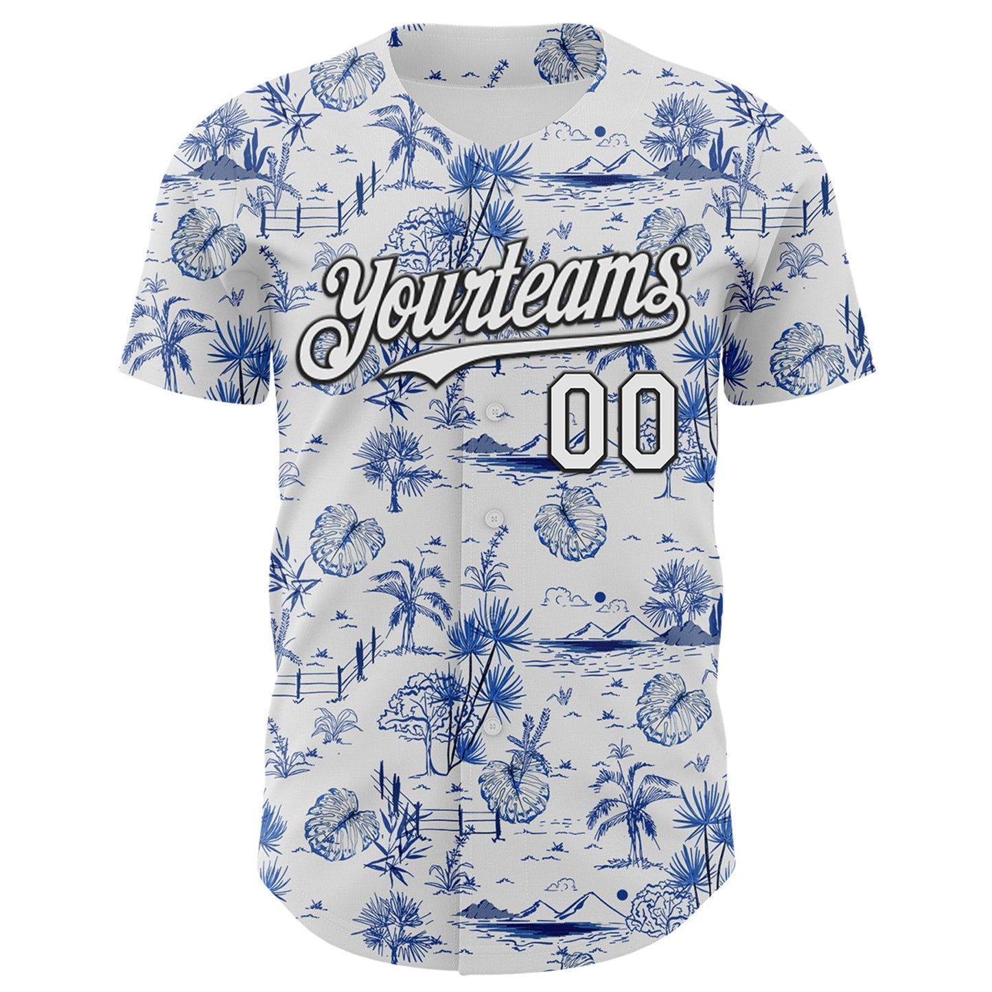 Custom White Black 3D Hawaii Island Tropical Palm Tree Authentic Baseball Jersey view 2