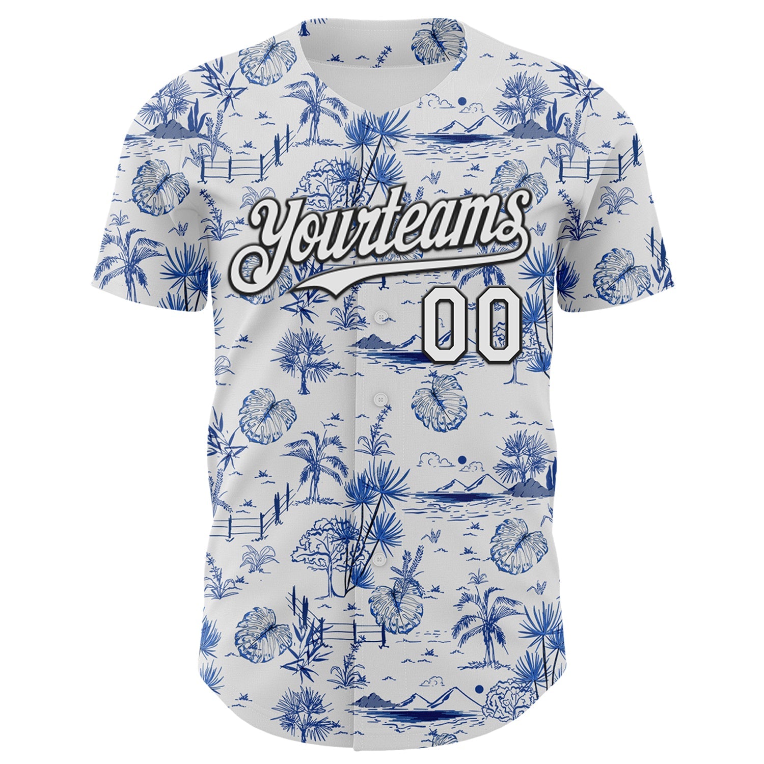Custom White Black 3D Hawaii Island Tropical Palm Tree Authentic Baseball Jersey view 2