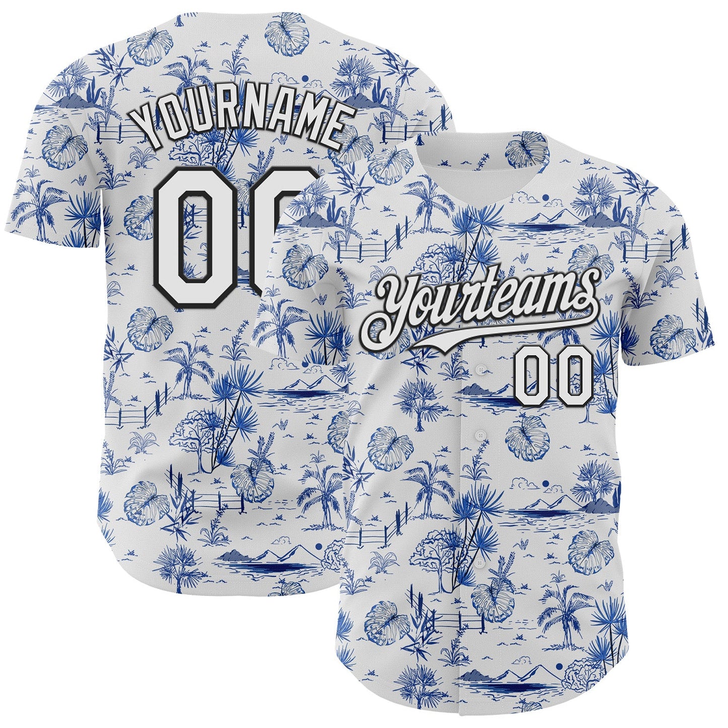 Custom White Black 3D Hawaii Island Tropical Palm Tree Authentic Baseball Jersey - Main View