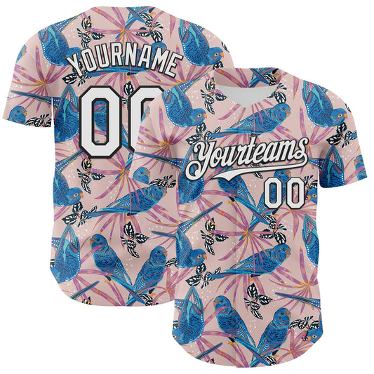 Custom Light Pink White-Black 3D Hawaii Tropical Forest Bird Authentic Baseball Jersey - Main View