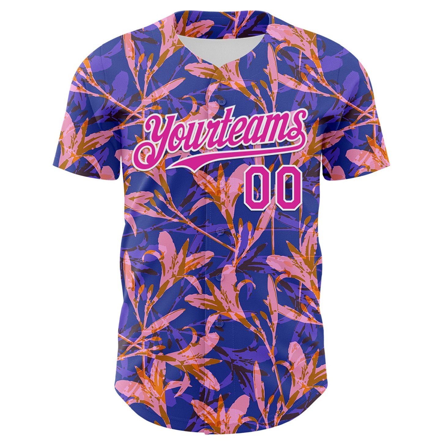 Custom Purple Deep Pink-White 3D Hawaii Tropical Flower Authentic Baseball Jersey view 2