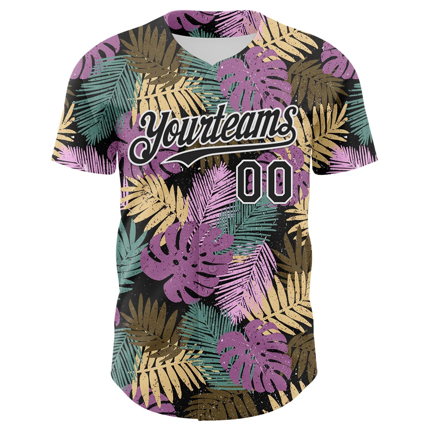 Custom Black White 3D Hawaii Tropical Palm Leaves Authentic Baseball Jersey view 2
