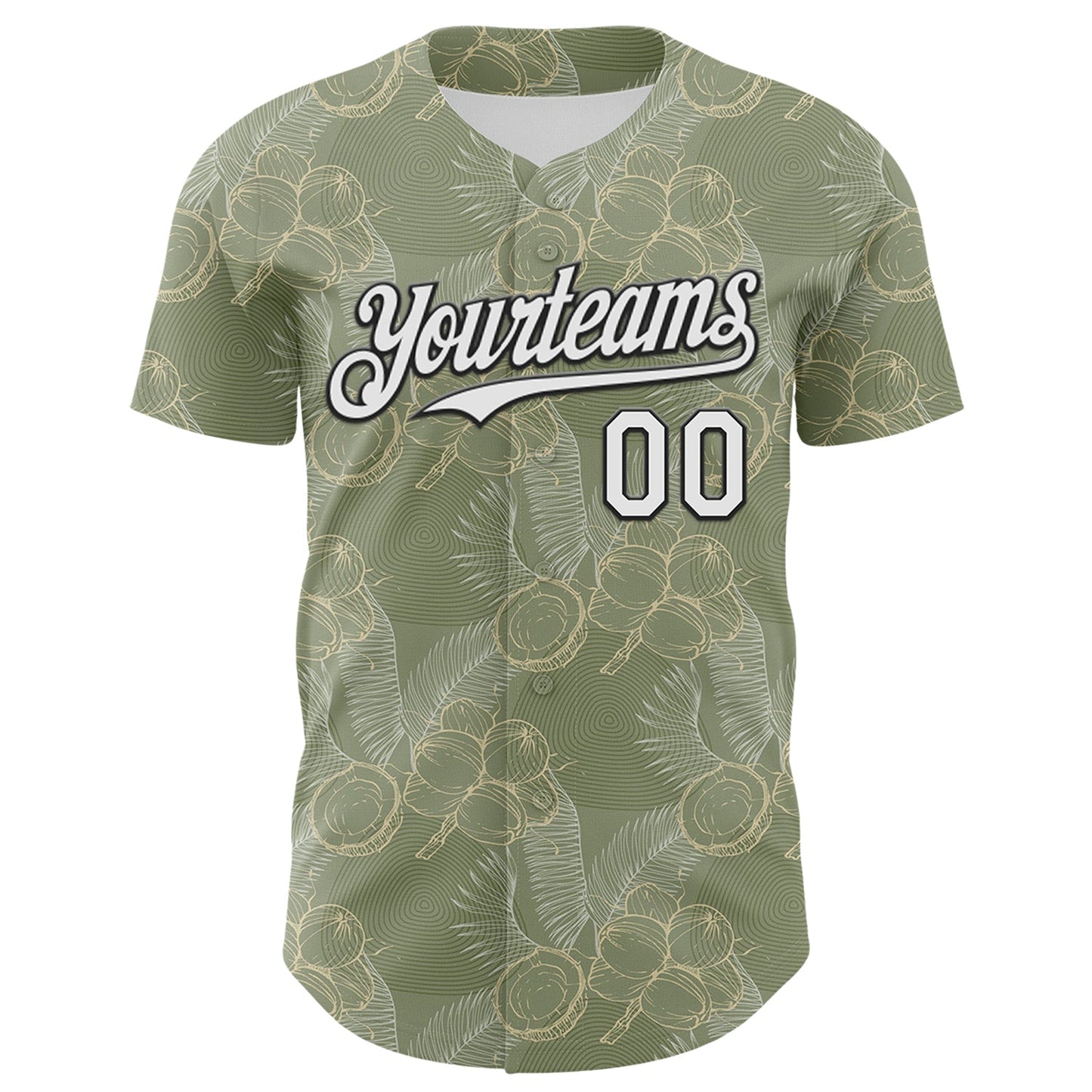 Custom Olive White-Black 3D Hawaii Tropical Coconut Tree Authentic Baseball Jersey view 2