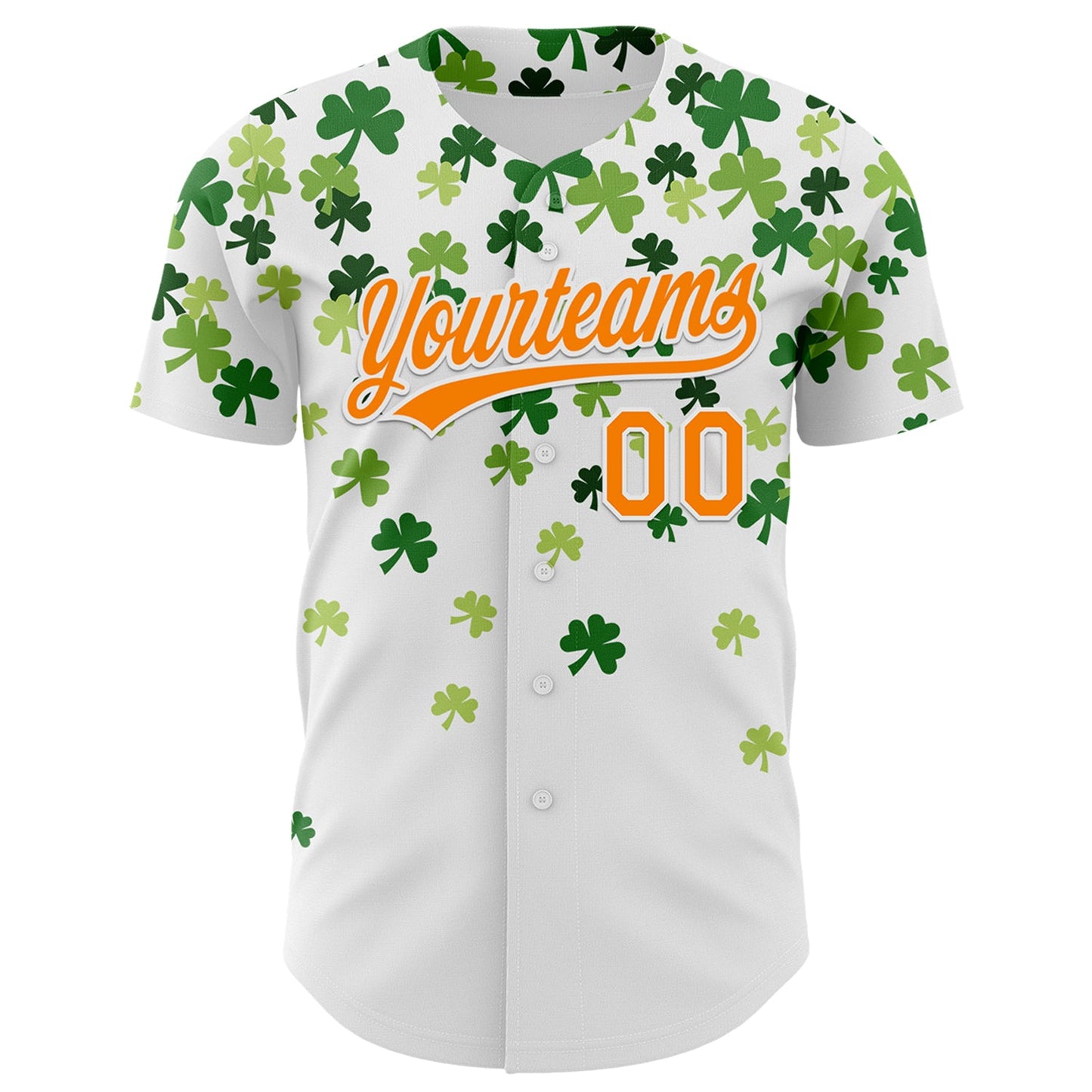 Custom White Bay Orange-Green 3D St. Patrick's Day Shamrock Authentic Baseball Jersey view 2