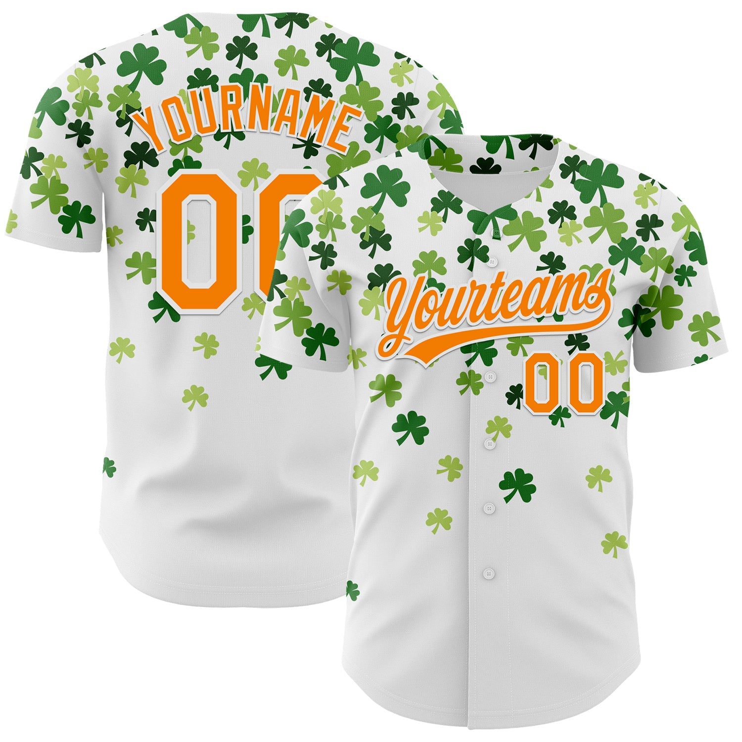 Custom White Bay Orange-Green 3D St. Patrick's Day Shamrock Authentic Baseball Jersey - Main View