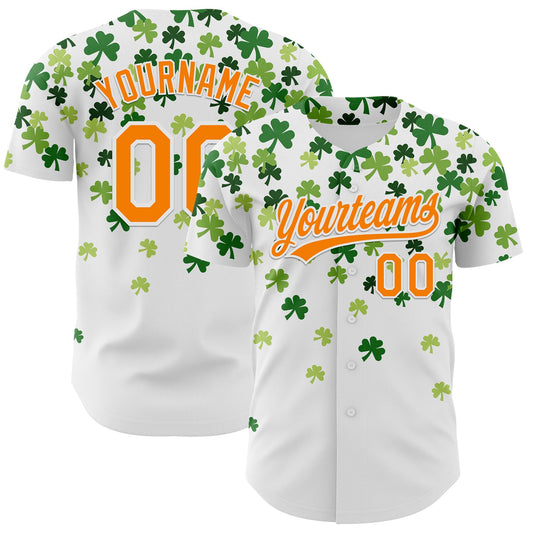 Custom White Bay Orange-Green 3D St. Patrick's Day Shamrock Authentic Baseball Jersey - Main View