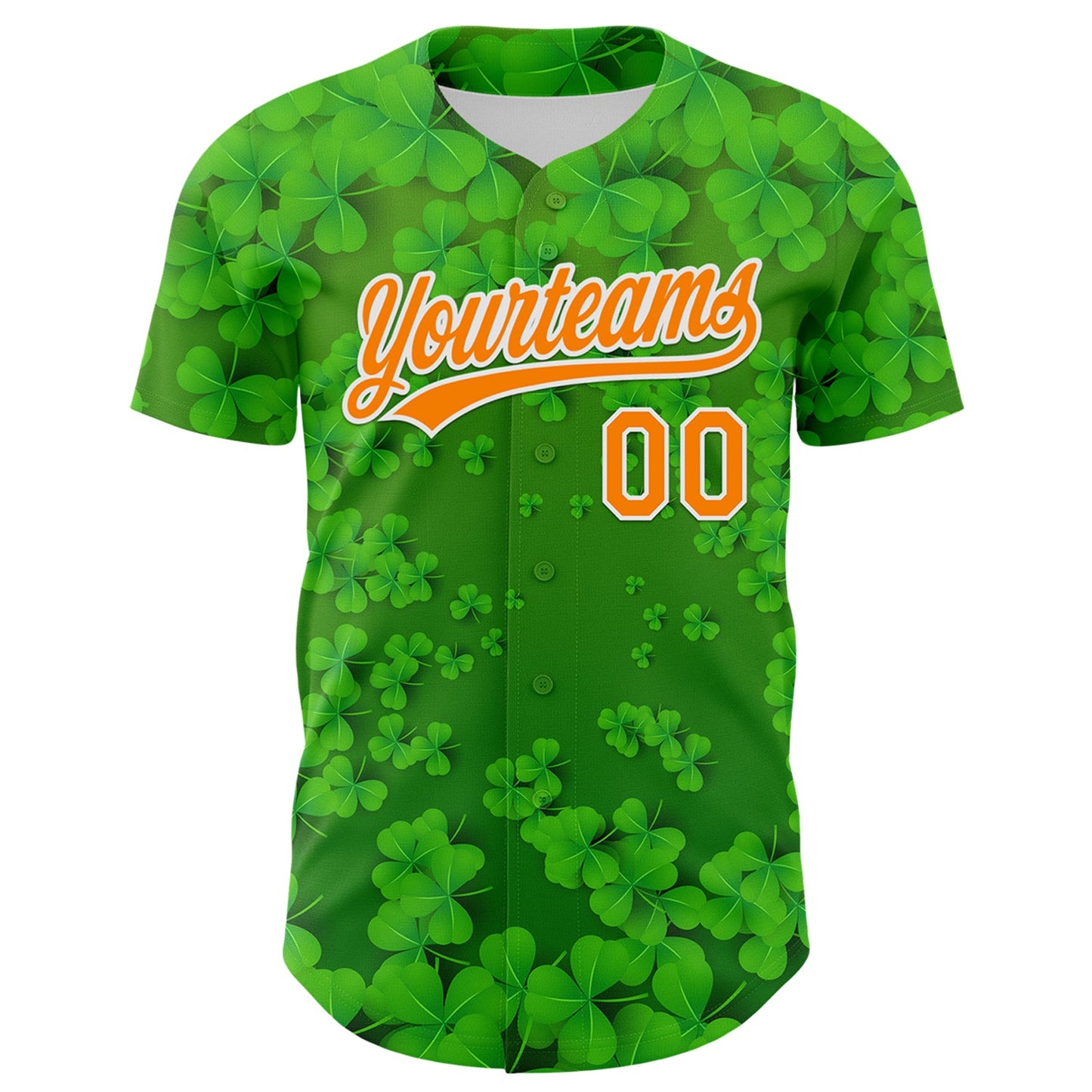 Custom Green Bay Orange-White 3D St. Patrick's Day Shamrock Authentic Baseball Jersey view 2