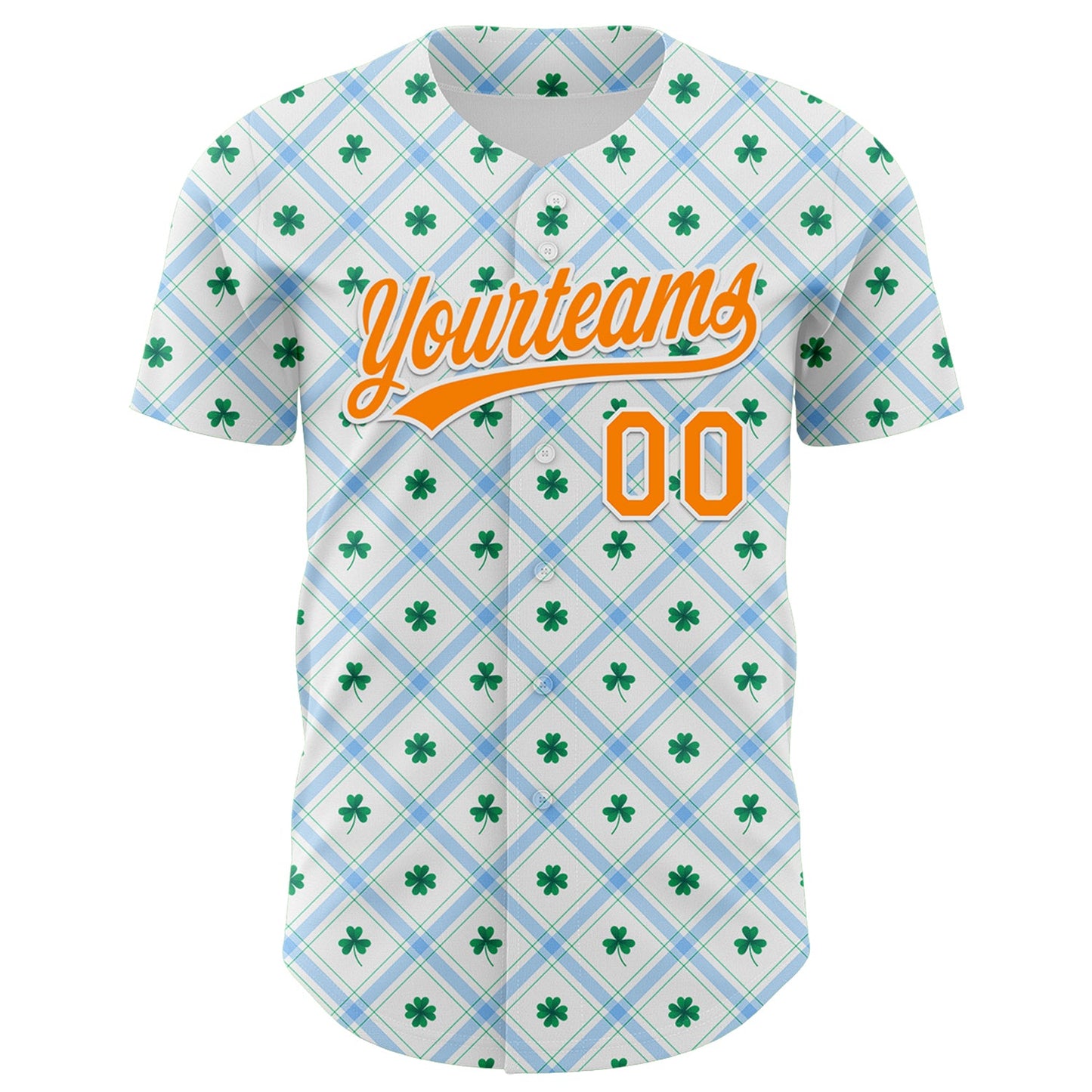 Custom White Bay Orange-Green 3D St. Patrick's Day Shamrock Authentic Baseball Jersey view 2