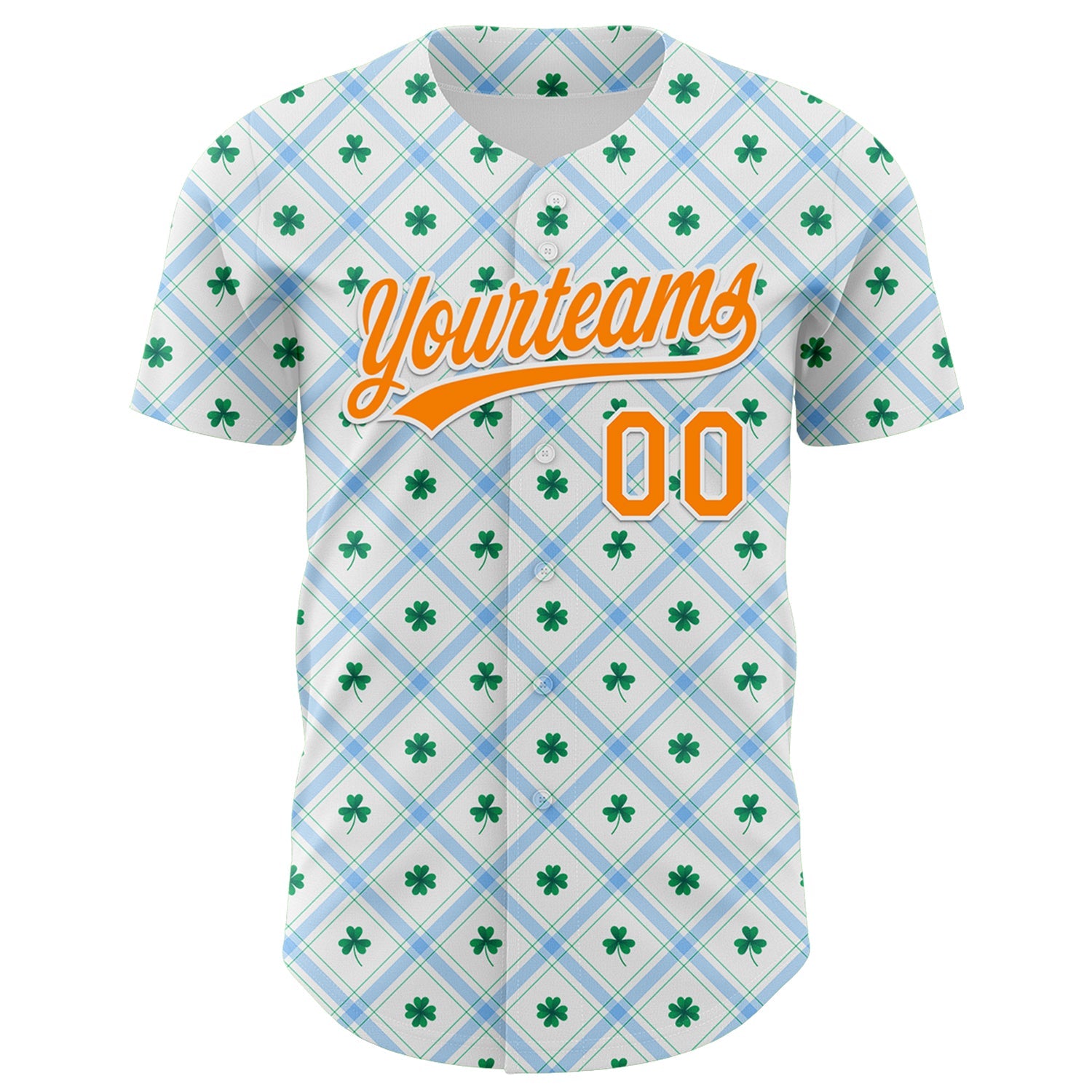 Custom White Bay Orange-Green 3D St. Patrick's Day Shamrock Authentic Baseball Jersey view 2