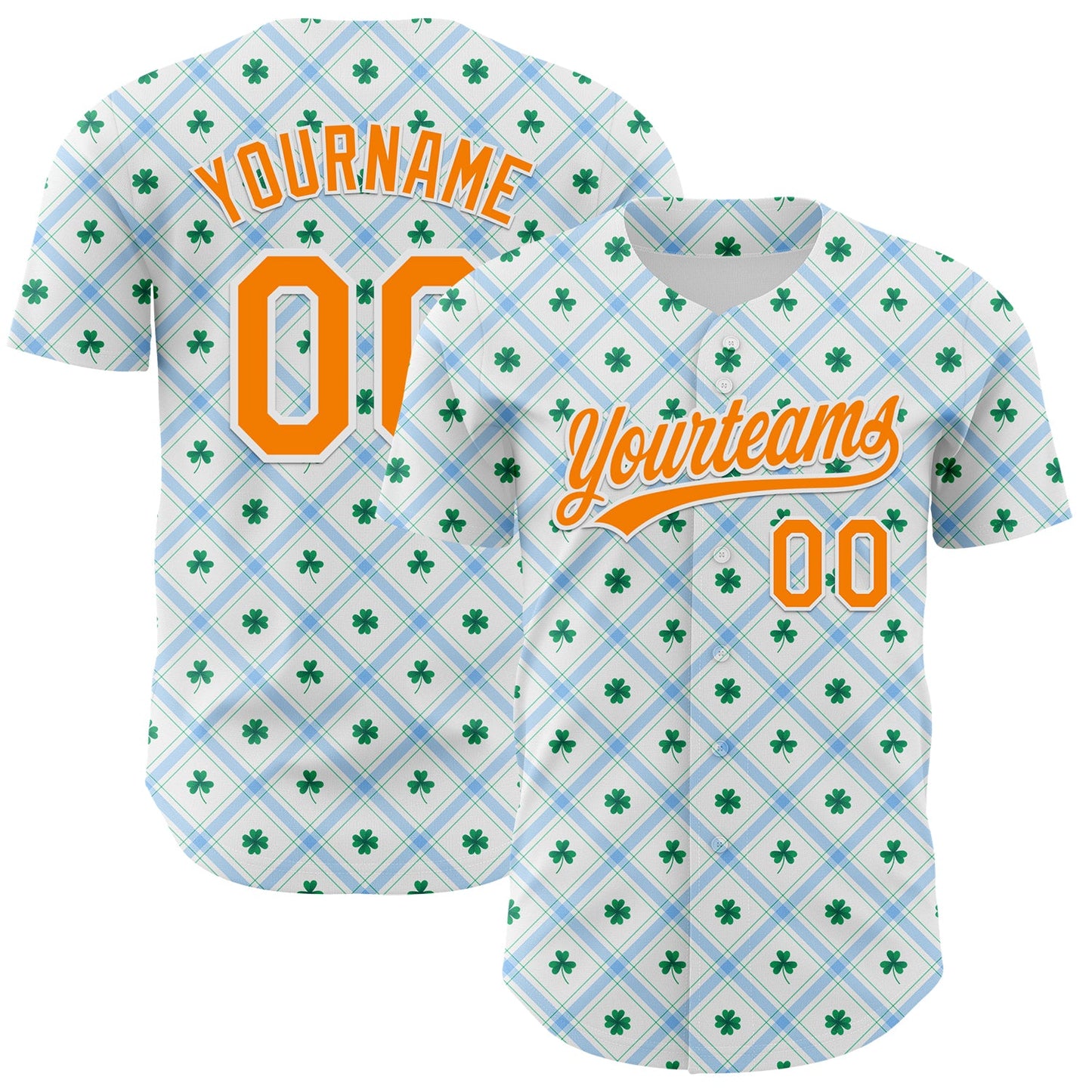 Custom White Bay Orange-Green 3D St. Patrick's Day Shamrock Authentic Baseball Jersey - Main View