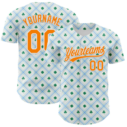 Custom White Bay Orange-Green 3D St. Patrick's Day Shamrock Authentic Baseball Jersey - Main View