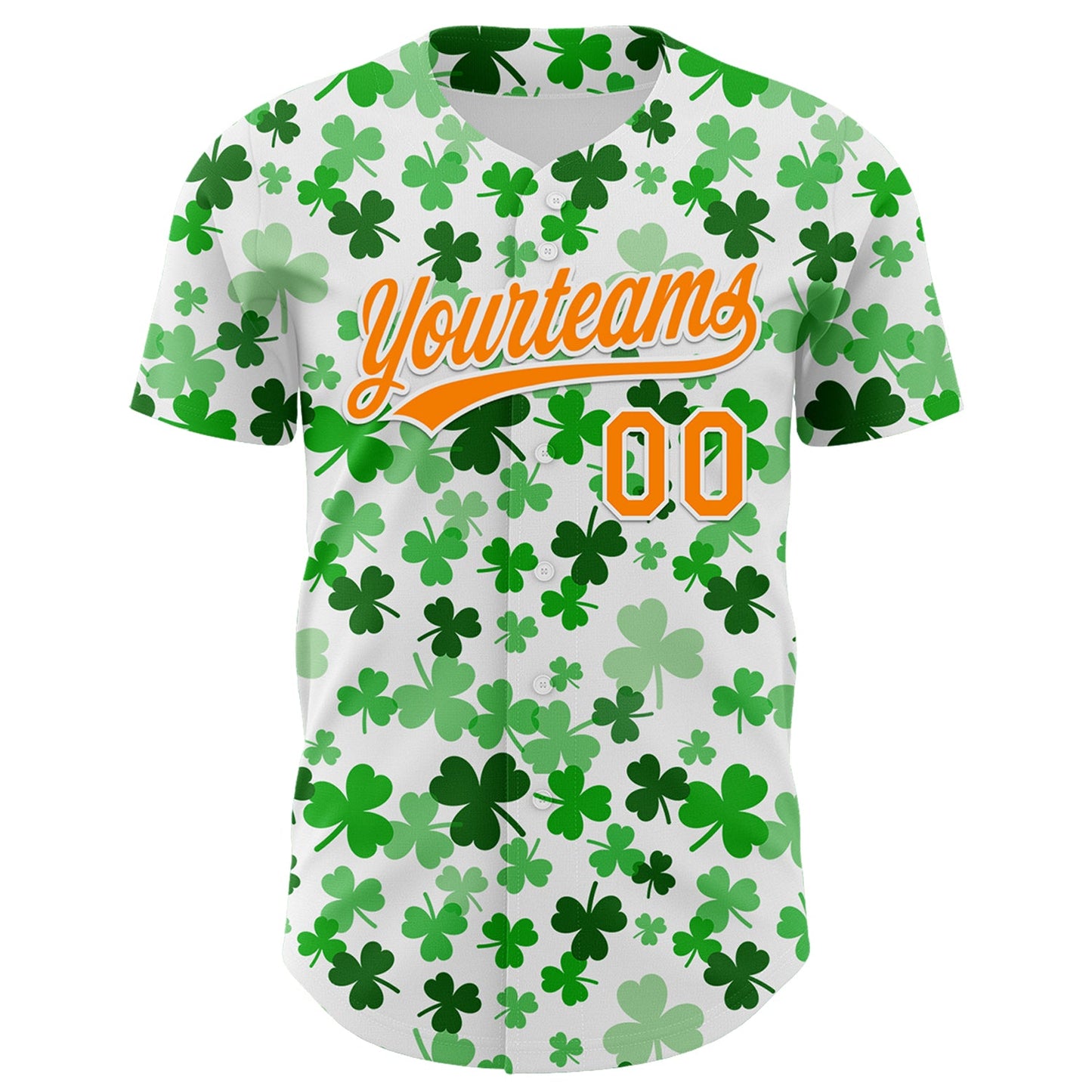 Custom White Bay Orange-Green 3D St. Patrick's Day Shamrock Authentic Baseball Jersey view 2