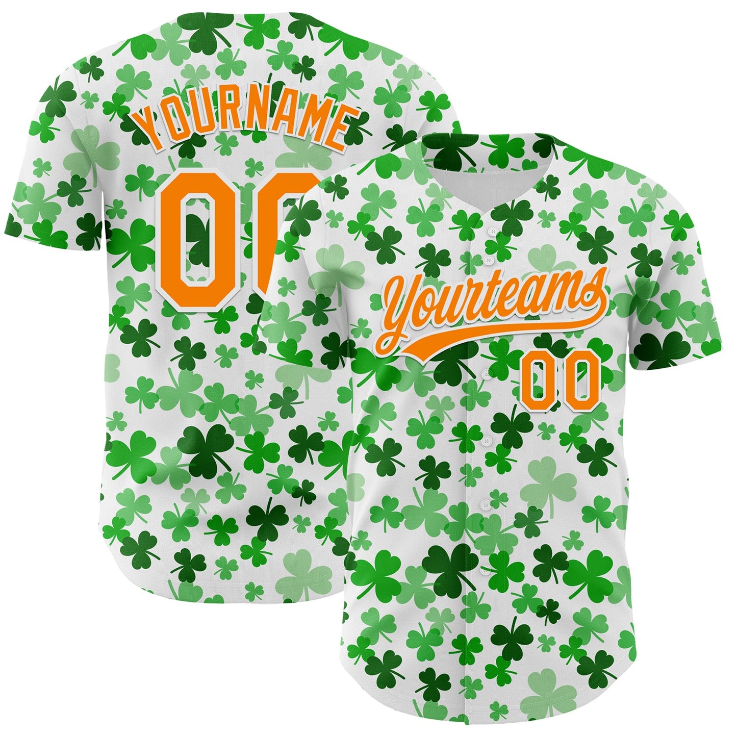 Custom White Bay Orange-Green 3D St. Patrick's Day Shamrock Authentic Baseball Jersey - Main View