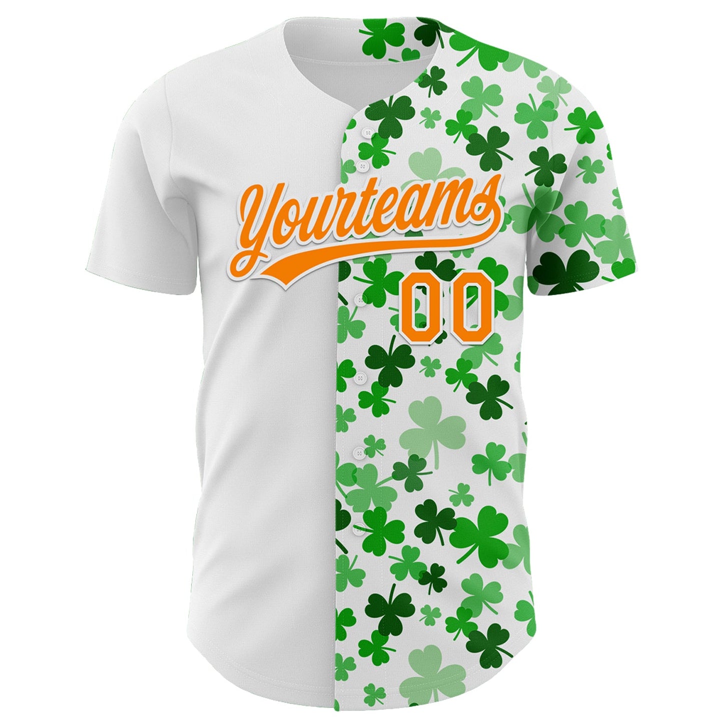 Custom White Bay Orange-Green 3D St. Patrick's Day Shamrock Authentic Baseball Jersey view 2