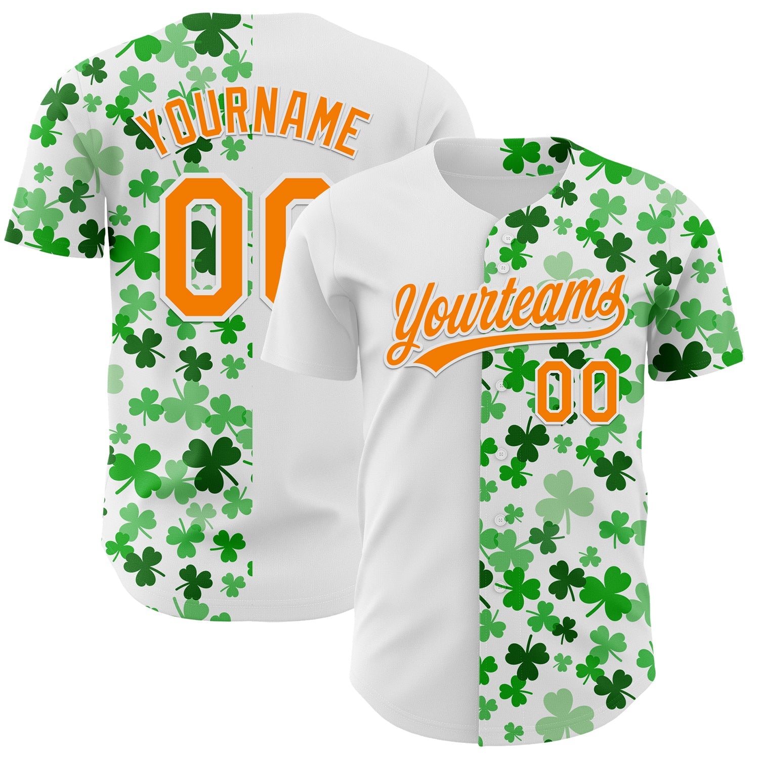 Custom White Bay Orange-Green 3D St. Patrick's Day Shamrock Authentic Baseball Jersey - Main View