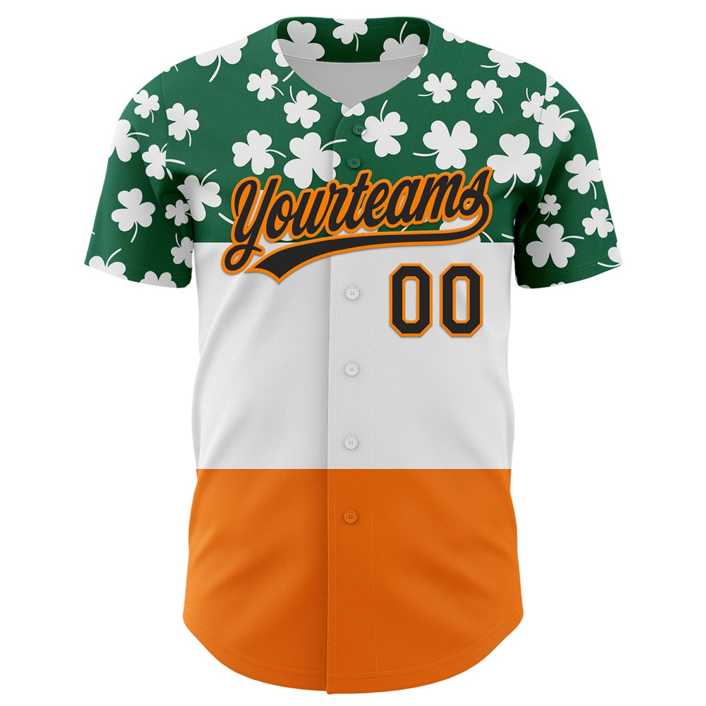 Custom Kelly Green Black-Bay Orange 3D St. Patrick's Day Shamrock Authentic Baseball Jersey view 2