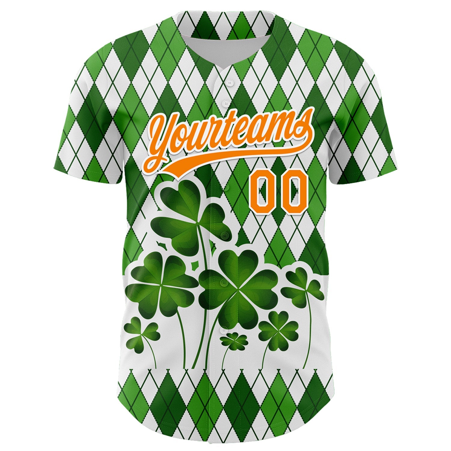 Custom White Bay Orange-Green 3D St. Patrick's Day Shamrock Authentic Baseball Jersey view 2